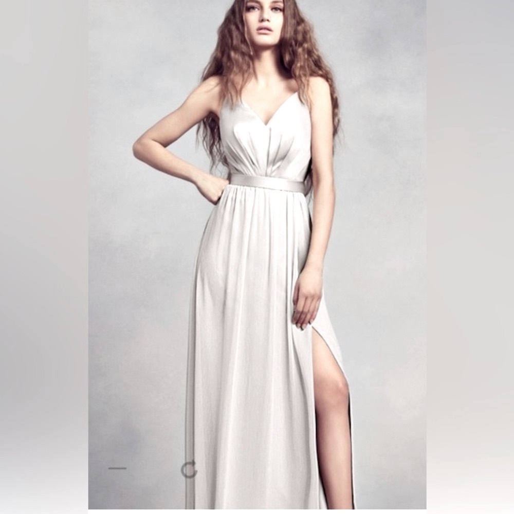 WHITE by Vera Wang Dove Grey Charmeuse and Chiffon Gown Illusion Back Corset CL1